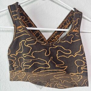ECHT Arise Camo Cross Back Sports Bra Brown Tan Seamless Racerback Size Small